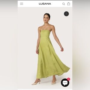 Elegant Green Lusana Linen Strapless Dress